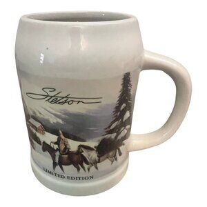 Stetson Limited Edition Winter Cowboy Scene Ceramic Beer Stein Collectible Mug